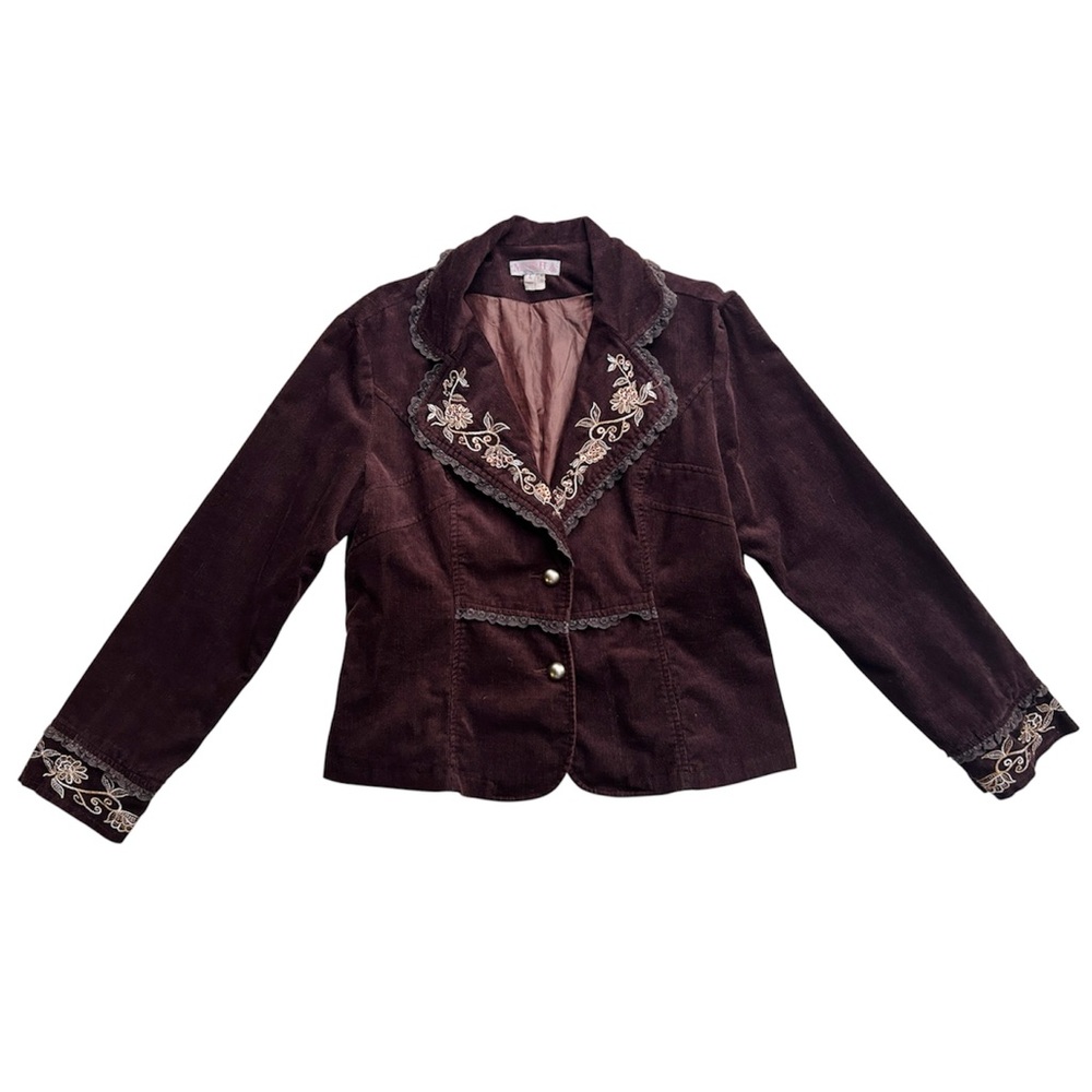 Vintage Y2K Misha USA Brown Embroidered Corduroy Blazer Women’s Large | 2 Button